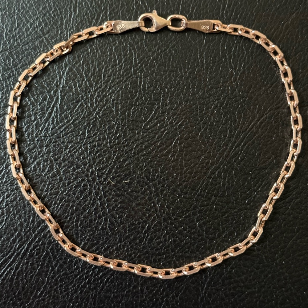 925 Silver 8.5” 3mm link chain bracelet 14k rose gold plated unisex